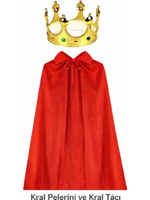 Mey Ithalat® 90 cm Kral Pelerini ve Altın Kral Tacı Seti