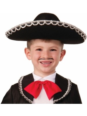 Mey Ithalat® Gümüş Renk Şeritli Meksika Mariachi Latin Şapkası 55 cm Çocuk