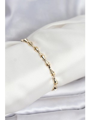 Mey Ithalat® Pirinç Gold Renk Vıp Seri Kemik Model Zirkon Taşlı Kadın Bileklik