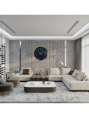 Mey Ithalat® Royal Marble Gold 40 cm Metal Duvar Saati