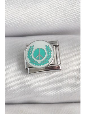 Mey Ithalat® 316L Çelik Gümüş Renk Beyaz Mavi Barış Işareti Işlemeli Nomination Charm