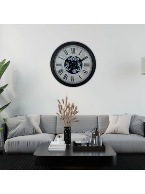 Mey Ithalat® Black Atlas Series 60 cm Çarklı Duvar Saati