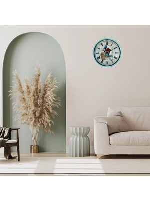 Mey Ithalat® Turkuaz 36 cm Strawberry Bird Figürlü Duvar Saati