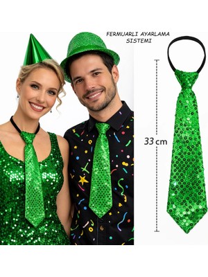 Mey Ithalat® Yeşil Renk Pul Payetli Işıltılı Parti Kravatı 33 cm