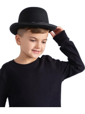 Mey Ithalat® Charlie Chaplin Stil Çocuk Şapkası – Siyah Melon Parti Şapkası