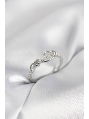 Mey Ithalat® Sarmal Kalp Model Zirkon Taşlı Gümüş Renk Kadın Yüzük