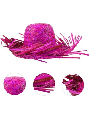 Mey Ithalat® Tropikal Parti Pembe Fuşya Hasır Hawaii Şapkası 13X36 cm