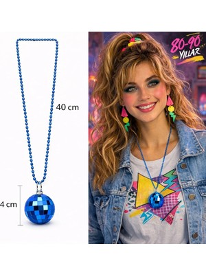 Mey Ithalat® Retro Disko Topu Şekilli 80&amp;#39;ler 90&amp;#39;lar Mavi Renk Plastik Kolye