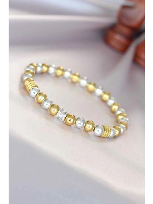 Mey Ithalat® Hematit Gümüş Gold Renk Doğal Taş Erkek Bileklik
