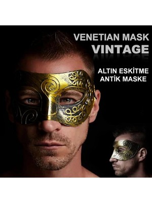 Mey Ithalat® Altın Eskitme Yüz Maskesi - Antik Tarz Balo Maskesi