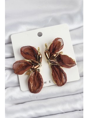 Mey Ithalat® Lotus Model Kahverengi Renk Tüllü Kadın Küpe