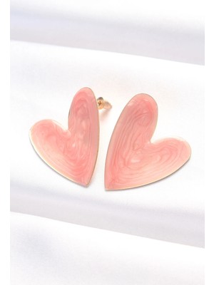 Mey Ithalat® Gül Kurusu Renk Mineli Kalp Küpe