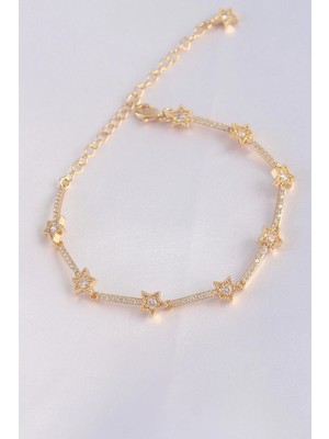 Mey Ithalat® Vip Seri Pirinç Zirkon Taşlı Gold Renk Halley Model Bileklik