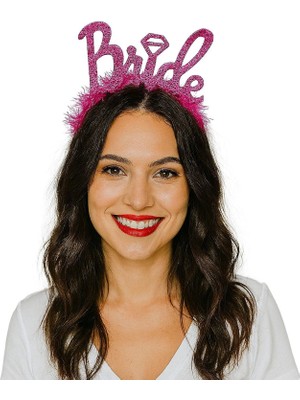 Mey Ithalat® Fuşya Renk Bekarlığa Veda Italik Yazı Alyanslı Bride Taç