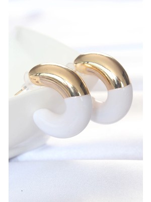 Mey Ithalat® Ccb Beyaz Gold Çift Renk Küpe