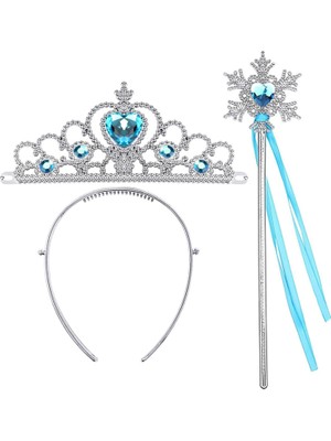 Mey Ithalat® Karlar Ülkesi Elsa Mavi Kalp Tacı ve Kar Temalı Asa Seti