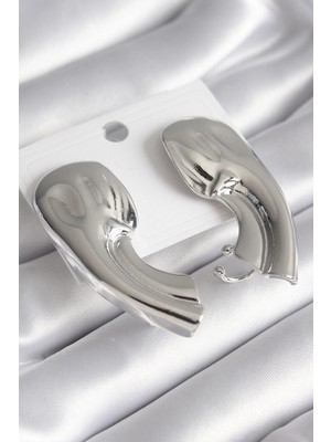 Mey Ithalat® Pirinç Gümüş Renk Işlemeli Kadın Küpe