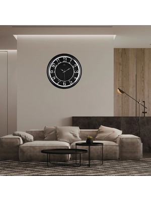 Mey Ithalat® 45 cm Siyah Çerçeve Kabartma Gümüş Rakam Duvar Saati