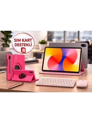 Huawei Matepad Se 11"(Sim Kart'lı) 4gb 128GB Gri Tablet+Gold Kalem+Pembe Klavye ve Mouse Set
