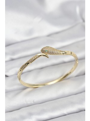 Mey Ithalat® Pirinç Zirkon Taşlı Yılan Model Kadın Kelepçe Bileklik