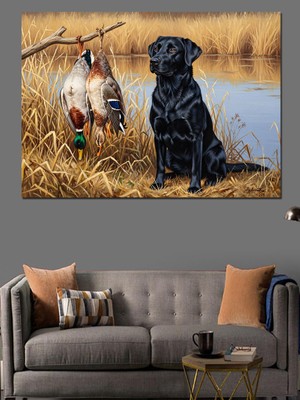 Tablomega Sahilde Duran Ördek ve Köpek Dekoratif Kanvas - Mdf Ahşap Tablo