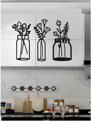 Mey Ithalat® Çiçekli Kavanozlar – Ahşap Mutfak Duvar Dekoru (3’lü Set)