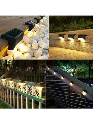 Mey Ithalat® 4 Adet Solar Güneş Enerjili Şarj Edilen Köşebent Merdiven Veranda Bahçe LED A