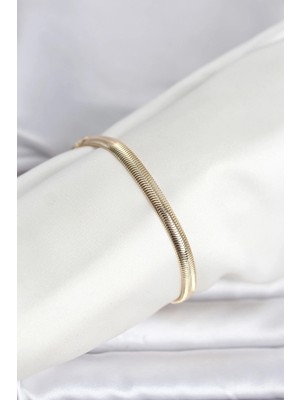 Mey Ithalat® cm 14K Gold Renk Yassı Zincir Yılan Model Kadın Bileklik