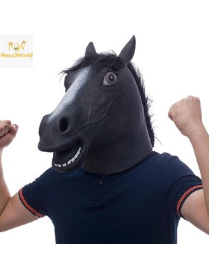 Mey Ithalat® Gerçekçi At Kafası Maskesi Siyah Renk