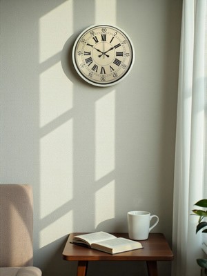 Mey Ithalat® 36 cm Krem Retro Tasarım Duvar Saati