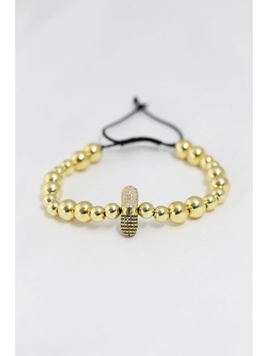 Mey Ithalat® Gold Renk Çelik Zirkon Objeli Asansörlü Bileklik