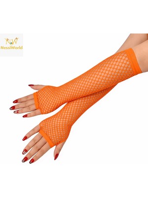 Mey Ithalat® 80’ler 90’lar Retro Turuncu File Parmaksız Eldiven 26 cm