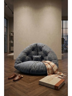 AVYNA Monza™ Premium Relax 2’si 1 Arada Yer Minderi & Armut Koltuk – Baby Face Kumaş, Ergonomik - Füme