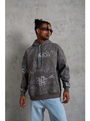 Lushiowear Erkek 3 Iplik Pamuklu Kapüşonlu Kanguru Cepli Sweatshirt Hoodie -  Gri