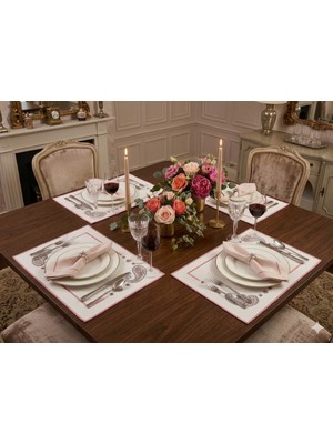 Faralya Life %70 Pamuk %30 Polyester 4’lü Amerikan Servis Seti 35X50 cm Şal Desenli Pamuklu