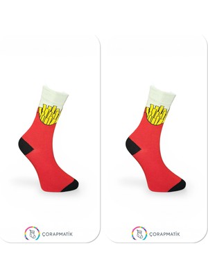Çorapmatik Patates Kızartması Temalı Renkli Soket Çorap