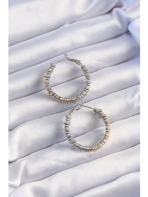Pirinç Gold Gümüş Renkli Tırtıklı Halka Küpe - Lisinya