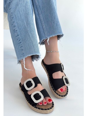 Hertas Siyah Nubuk Tokalı Terlik - Lisinya