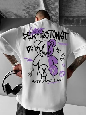 Lushiowear Erkektişort Baskılı Bisiklet Yaka Kısa Kol T-Shirt - Beyaz