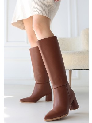 Roksa Taba Cilt Topuklu Çizme - Lisinya