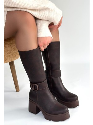 Moki Kahverengi Nubuk Topuklu Çizme - Lisinya