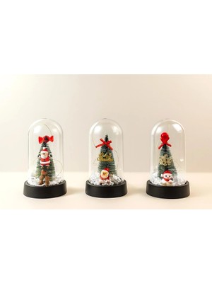 Yılbaşı Temalı Işıklı  Dekoratif Cam Fanus ALK5076 - Lisinya