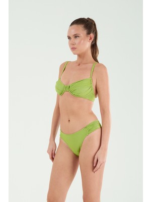 Louren Kadın  Mavi/vizon/yeşil Simli Kumaşlı Çıkarılabilir Ince Kaplı Telli Toparlayıcı Bikini Takımı