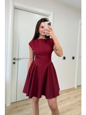 Lushiowear Kadın Sırt Dekolteli Çan Detaylı Mini Elbise - Bordo