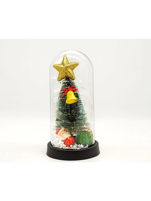 Yılbaşı Temalı Işıklı  Dekoratif Cam Fanus ALK5078 - Lisinya