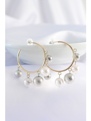 Pirinç Gümüş Renk Topçuk Model Gold Renk Halka Küpe - Lisinya