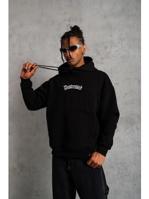 Erkek Baskılı Kapüşonlu 3 Iplik Pamuklu Hoodie Sweatshirt - Siyah