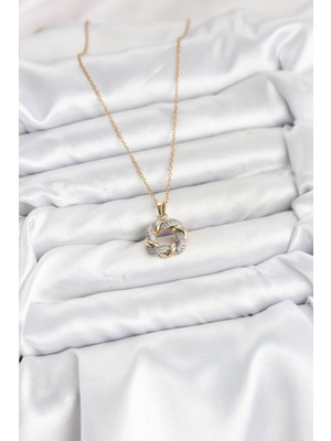 316L Çelik Zincir Gold Renk Zirkon Taşlı Sarmal Model Kadın Kolye - Lisinya