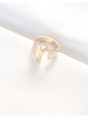 Y Harfli Altın Renk Ayarlanabilir Yüzük - Lisinya