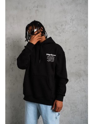 Erkek 98 Baskılı Kapüşonlu 3 Iplik Pamuklu Hoodie Sweatshirt - Siyah